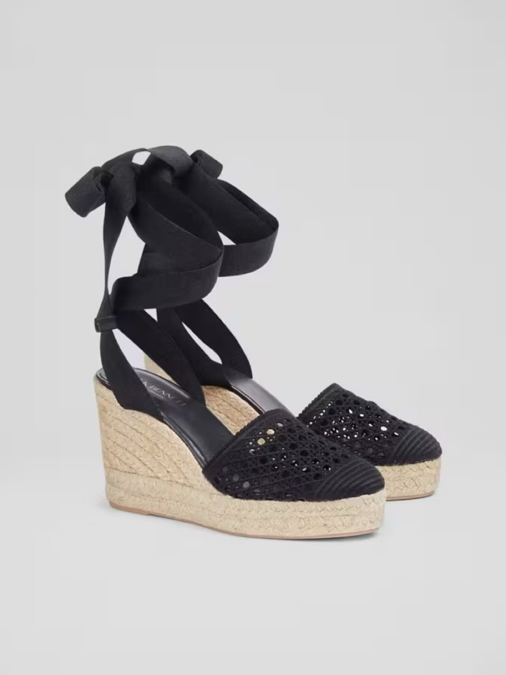 New LK Bennett Magnolia Black Lace Espadrille Wedge Sz 8